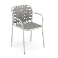 emu - chaise de jardin avec accoudoirs yard - blanc, gris vert/siège sangles élastiques gris vert/lxhxp 58x81x55cm/structure blanc