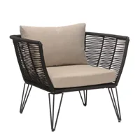 bloomingville - fauteuil de jardin mundo - noir/revêtue en poudre/lxhxp 87x72x74cm/coussin uni beige/structure acier noire