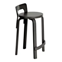 artek - chaise de bar k65 structure laqué - noir/siège bouleau laqué noir/structure bouleau massif laqué/pxhxp 38x70x40cm