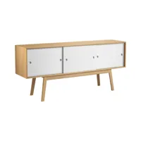 fdb møbler - sideboard a85 butler - blanc/nature/laqué/lxlxh 157x35x70cm/avec portes coulissantes et étagère