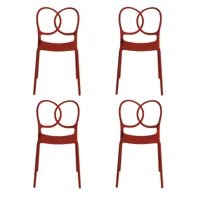 driade - set de 4 chaise de jardin sissi - rouge/mat/pxhxp 48x83x57cm