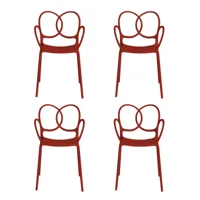 driade - set de 4 chaise de jardin avec sissi - rouge/mat/pxhxp 53x83x57cm