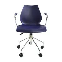 kartell - chaise de bureau avec accoudoirs maui - bleu marin/polypropylène teinté dans la mass/lxhxp 58 x 85-93 x 52cm/structure acier tubulaire chrom