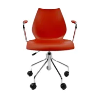 kartell - chaise de bureau avec accoudoirs maui - rouge pourpre/polypropylène teinté dans la mass/lxhxp 58 x 85-93 x 52cm/structure acier tubulaire ch