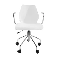 kartell - chaise de bureau avec accoudoirs maui - blanc zinc/polypropylène teinté dans la mass/lxhxp 58 x 85-93 x 52cm/structure acier tubulaire chrom