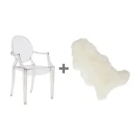 kartell - chaise avec accoudoirs +peau set promo louis ghost - cristal/transparent/lxhxp 54x93x55cm/agneau gratuitement!