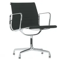 vitra - chaise de bureau ea 108 aluminium chair étoffe - noir nero/siège étoffe hopsak 66/structure chromé/avec patins feutrés