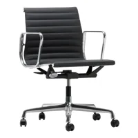vitra - chaise de bureau ea 117 aluminium chair poli cuir - nero noir/siège cuir 66/piètement en alu poli/avec des rouleau souple/lxhxp 58x95x65cm