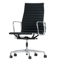 vitra - chaise de bureau ea 119 cuir  structure poli - cuir noir nero/cuir 66 nero/pxhxp 58x113,5x58,5cm/piètement en alu poli/avec des rouleau souple