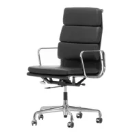 vitra - chaise de bureau ea 219 soft pad eames chair - cuir noir nero 66/piètement en alu poli/avec rouleau souple