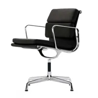 vitra - ea 208 soft pad eames chair -chaise de bureau - cuir noir nero/châssis aluminium poli/patins de protection y compris