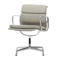 vitra - ea 208 soft pad eames chair -chaise de bureau - cuir couleur de sable/châssis aluminium poli/patins de protection y compris