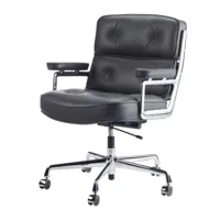 vitra - es 104 eames lobby chair - chaise de bureau - asphalte/siège cuir/avec des rouleau souple/structure chromé