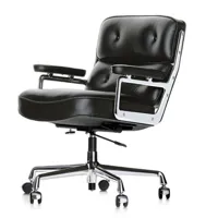 vitra - es 104 eames lobby chair - chaise de bureau - noir/siège cuir/avec des rouleau souple/structure chromé