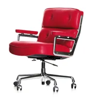 vitra - es 104 eames lobby chair - chaise de bureau - rouge/siège cuir/avec des rouleau souple/structure chromé