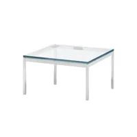 knoll international - florence knoll - table de salon 60x60cm - transparent/verre de cristal/support chrome/h 35cm