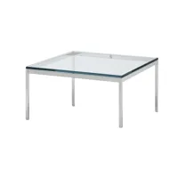 knoll international - florence knoll - table de salon 75x75cm - transparent/verre de cristal/support chrome/h 35cm