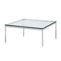 knoll international - florence knoll - table de salon 90x90cm - transparent/verre de cristal/support chrome/h 35cm