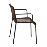 la palma - chaise de fauteuil en châssis noir empilable aria - marron tabac/corde tressée à la main fil double/lxhxp 55x76x53cm/structure aisi 316l no