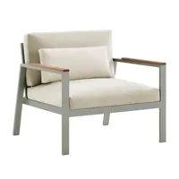 gandia blasco - fauteuil de jardin timeless - gris ciment ral 7033/beige/matela soft cervin duo beige 04/pxpxh 85x84x76cm/accoudoirs bois de teck/ossa