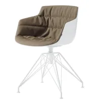 mdf italia - flow slim - fauteuil capitonné piètement lem - gorge-de-pigeon/blanc/étoffe londra col.05/pxhxp 65x76,4x65cm/structure blanc mat
