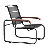 thonet - fauteuil de jardin s 35 n all seasons - noir/filet en plastique/accoudoirs en bois de iroko/structure acier tubulaire revêtu par poudre