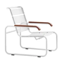 thonet - fauteuil de jardin s 35 n all seasons - blanc/filet en plastique/accoudoirs en bois de iroko/structure acier tubulaire revêtu par poudre