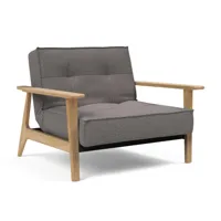 innovation - fauteuil splitback frej chêne - gris/étoffe 521 mixed dance grey/structure acier noire/accoudoirs/pieds en chêne laqué
