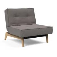 innovation - fauteuil splitback chêne - gris/étoffe 521 mixed dance grey/structure acier noire/accoudoirs/pieds en chêne laqué