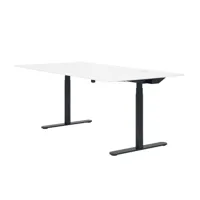 montana - table de bureau hilow 2 90x180cm - blanc comme la neige/micro stratifié/électrique réglable en hauteur 63.5-127cm/structure laqué rond noir