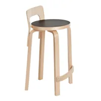 artek - chaise de bar k65 structure laqué claire - noir, naturel/siège linoleum/structure bouleau massif laqué clair/pxhxp 38x70x40cm