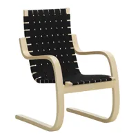 artek - fauteuil 406 - noir/siège 100% lin/structure bouleau massif laqué clair/pxhxp 60x87x72cm
