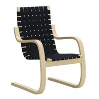 artek - fauteuil 406 - noir/bleu/siège 100% lin/structure bouleau massif laqué clair/pxhxp 60x87x72cm