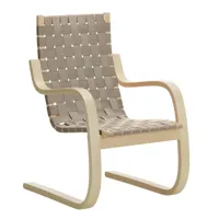 artek - fauteuil 406 - naturel/siège 100% lin/structure bouleau massif laqué clair/pxhxp 60x87x72cm