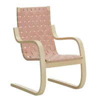 artek - fauteuil 406 - rouge/siège 100% lin/structure bouleau massif laqué clair/pxhxp 60x87x72cm