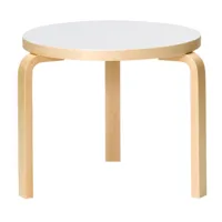 artek - table d'appoint 90d structure laqué claire - blanc/plateau de table hpl/structure bouleau massif laqué clair/h 44cm / ø 48cm