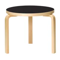 artek - table d'appoint 90d structure laqué claire - noir/plateau de table en linoléum/structure bouleau massif laqué clair/h 44cm / ø 48cm