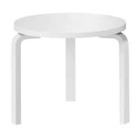 artek - table d'appoint 90d structure laqué - blanc/plateau de table hpl/structure bouleau massif laqué blanc/h 44cm / ø 48cm