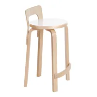 artek - chaise de bar k65 structure laqué claire - blanc, naturel/siège hpl/structure bouleau massif laqué clair/pxhxp 38x70x40cm