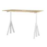 string - table de bureau string works 140x78cm - chêne/châssis blanc/pxhxp 140x118.5x78cm/adjustable électrique 71.5 - 118.5cm