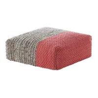 gan - mangas space square - pouf - corail/tressage gris/100% laine/bourre: polystyrène et mousse/lxpxh 90x90x30cm