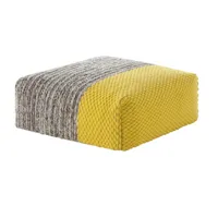 gan - mangas space square - pouf - jaune/tressage gris/100% laine/bourre: polystyrène et mousse/lxpxh 90x90x30cm