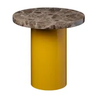 e15 - e15 ct09 enoki - table d'appoint - jaune/plateau de table en marbre de dark /h:40cm x ø40cm /structure jaune