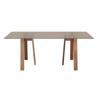 e15 - table de salle à manger dc08 basis 90x160cm - noyer/dessus de table verre brun/h 72cm/structure noyer
