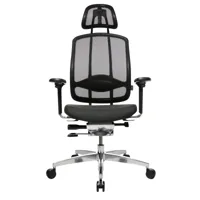 wagner - alumedic 10 - chaise de bureau - entoilage filet noir/revêtement de tissu gris foncé/piètement étoilé 5 branches/appuie-tête/avec roulettes s