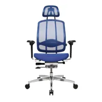 wagner - alumedic 10 - chaise de bureau - bleu foncé/revêtement de tissu/piètement étoilé 5 branches/appuie-tête/avec roulettes souples pour sol durs
