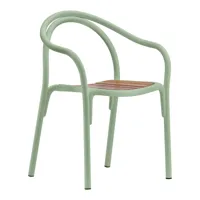 pedrali - chaise avec accoudoirs soul 3746 - vert/surface d’assise teck/lxhxp 57x81x53cm/structure aluminium revêtu par poudre vert