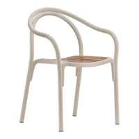 pedrali - chaise avec accoudoirs soul 3746 - sable/surface d’assise teck/lxhxp 57x81x53cm/structure aluminium revêtu par poudre sable