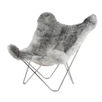 cuero - iceland mariposa butterfly chair - fauteuil - gris/agneau islandais shorn grey/structure chrome