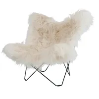 cuero - iceland mariposa butterfly chair - fauteuil - blanc/agneau islandais wild white/structure noir